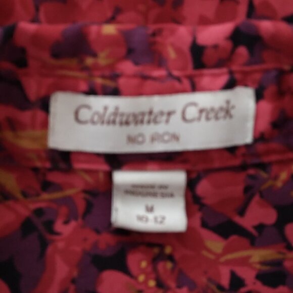 Coldwater Creek | Red Floral Button Front Blouse Shirt | Size M - Picture 6 of 7